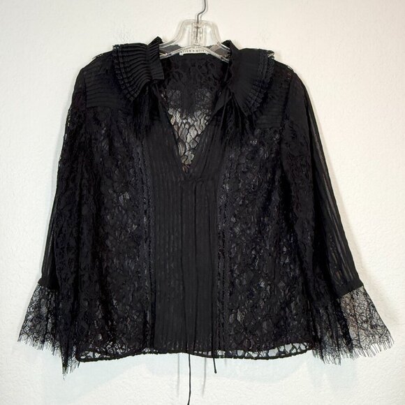 Alice + Olivia Black Blouse Top Lace Sheer Goth Witchy Romantic XS - Picture 11 of 11